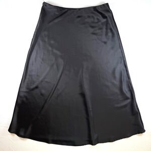 Office Siren Women's Black Satin Midi Skirt High Waist Slip Skirt XL